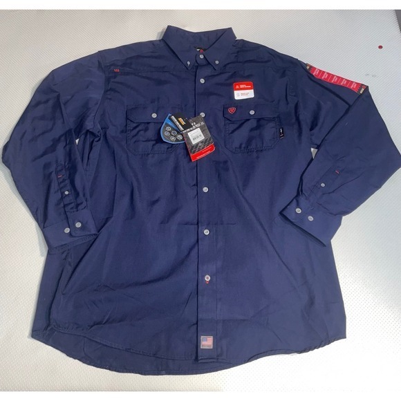 Ariat Work FR Featherlight LS Shirt M/M Navy Blue Flame Resistant Workwear NWT - Picture 1 of 4